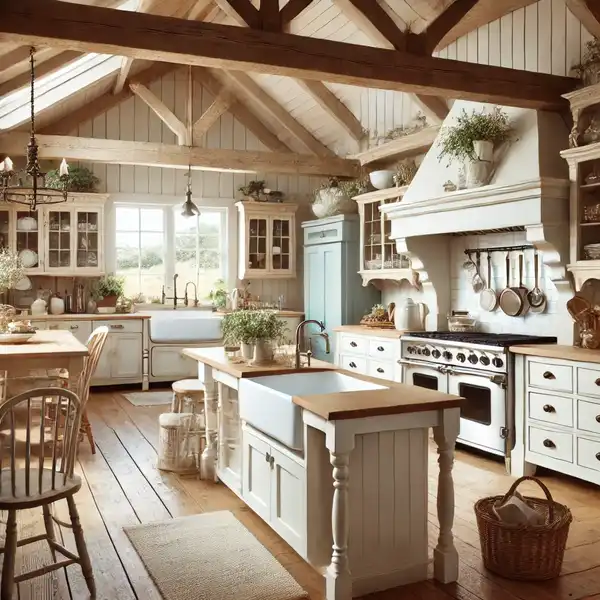 A farmhouse open concept kitchen designs with a countryside charm