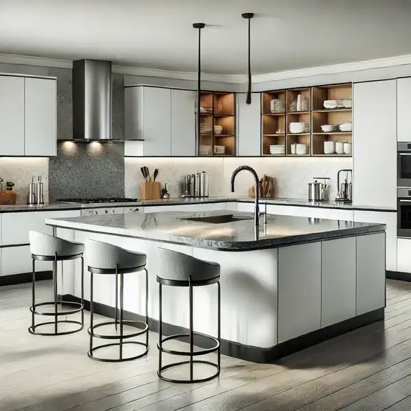 A modern L shaped kitchen ideas with a large island in the center