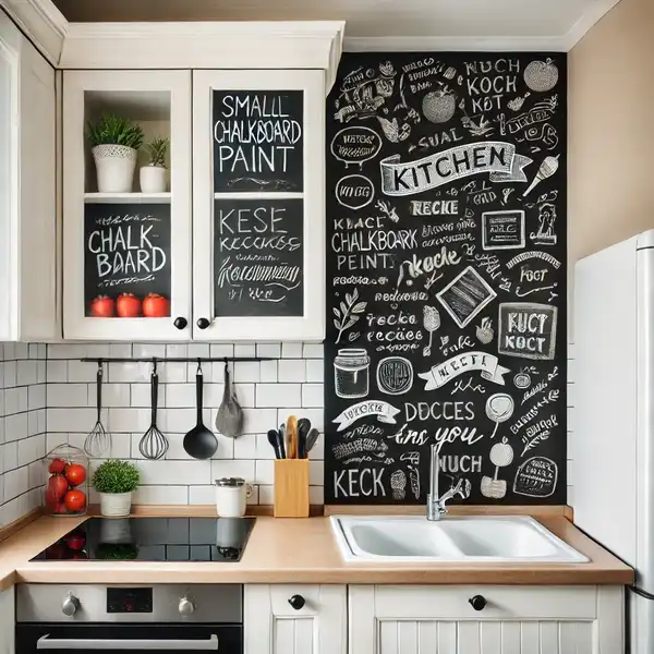 A small kitchen backsplash ideas featuring a chalkboard design