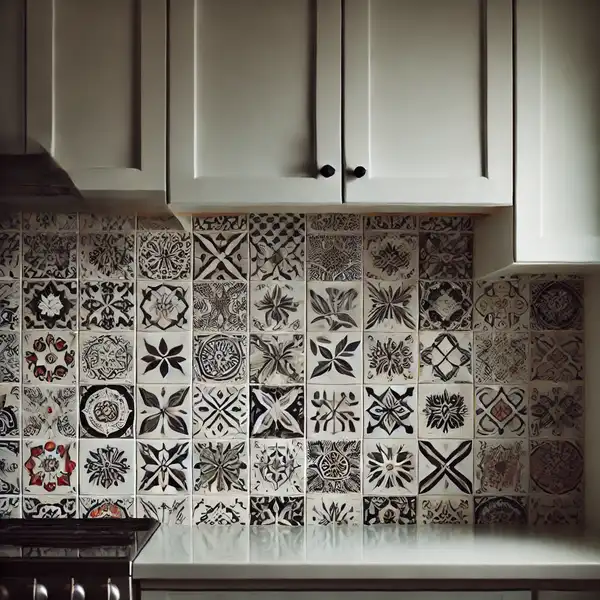 A small kitchen backsplash ideas featuring patterned tiles