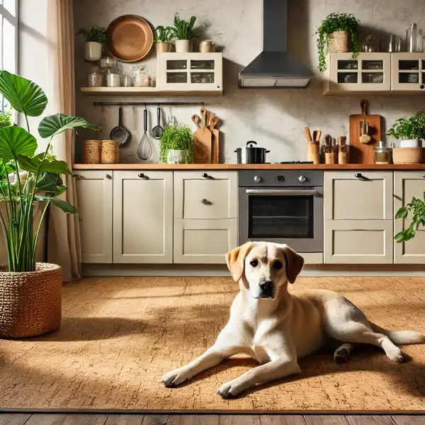 Best Kitchen Flooring Options for Pet Owners A kitchen with eco friendly flooring, showcasing bamboo or cork flooring