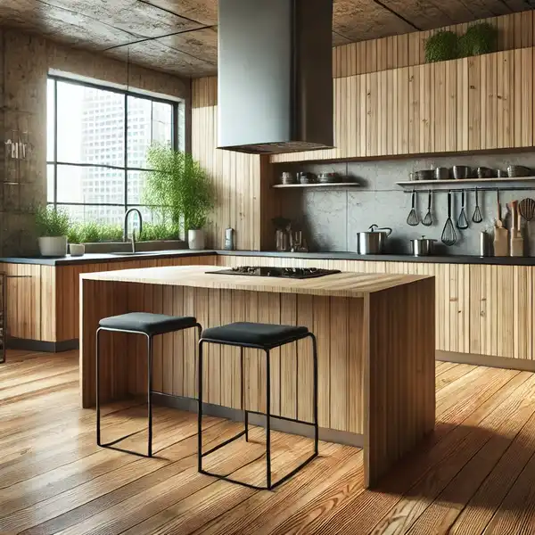 Eco Friendly Kitchen Design Ideas A modern kitchen with durable eco friendly materials, such as bamboo countertops and flooring