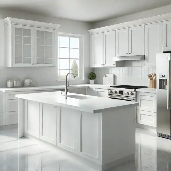 Quartz Kitchen Countertops Ideas A bright, modern kitchen featuring classic white quartz countertops