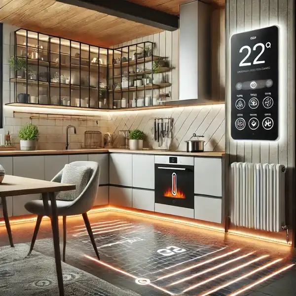 Smart Kitchen Design Ideas for a Modern Home A modern kitchen featuring smart temperature control and heated flooring