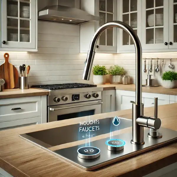 Smart Kitchen Design Ideas for a Modern Home A modern kitchen with smart faucets, featuring touchless faucet controls and water saving technology