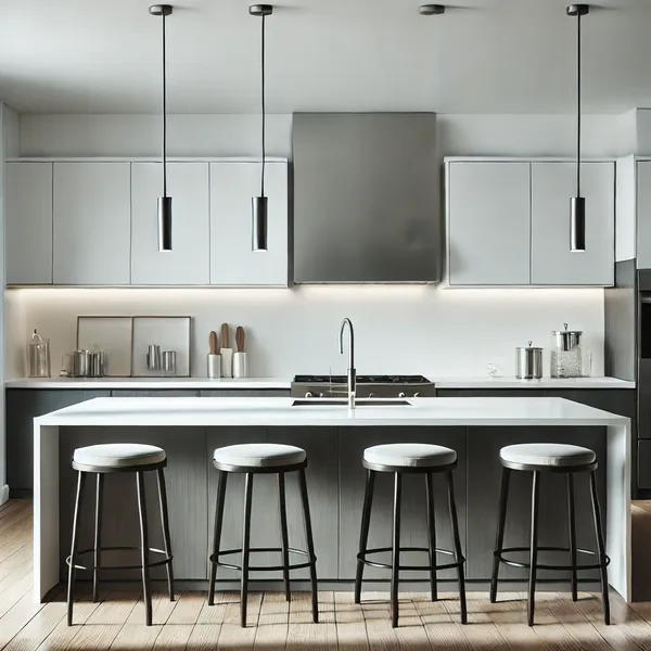 A modern kitchen showcasing a single level island in the center