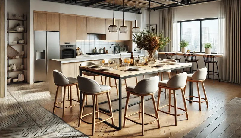 4 A kitchen setup featuring counter height chairs around a counter height table