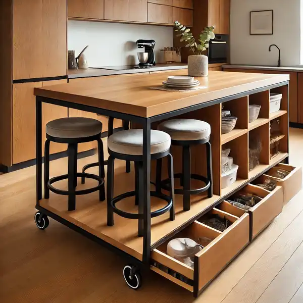 Kitchen Table Designs for Small Spaces A kitchen island with built in seating in a small kitchen