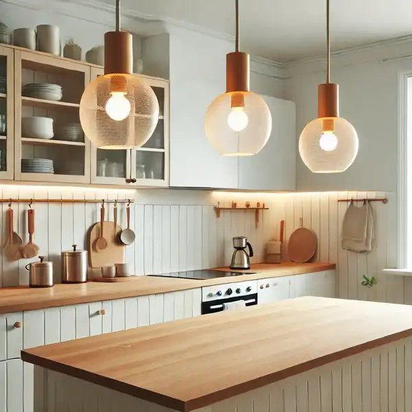 Scandinavian kitchen dersigns with simple, modern lighting fixtures