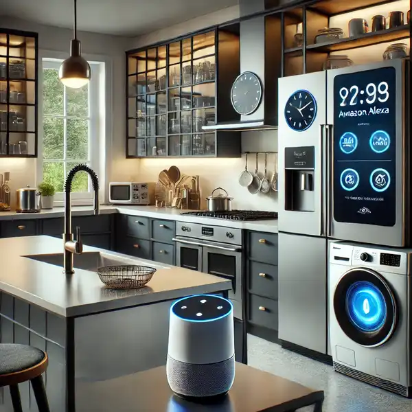 Smart Kitchen Design Ideas for a Modern Home A modern kitchen showcasing smart appliances including a high tech refrigerator with a touchscreen