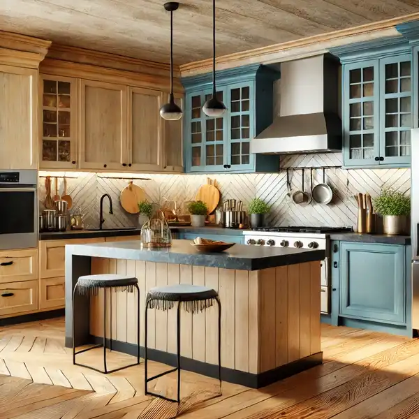 Transitional kitchen design ideas featuring a balance of warm and cool tones