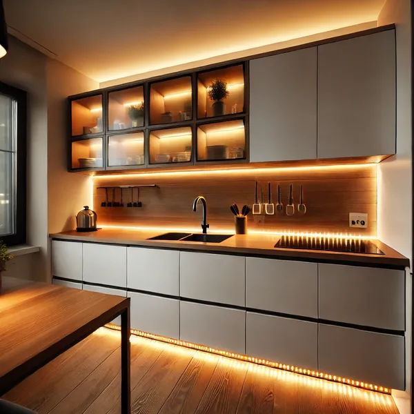 Small Kitchen Lighting Ideas An under cabinet lighting setup in a modern small kitchen